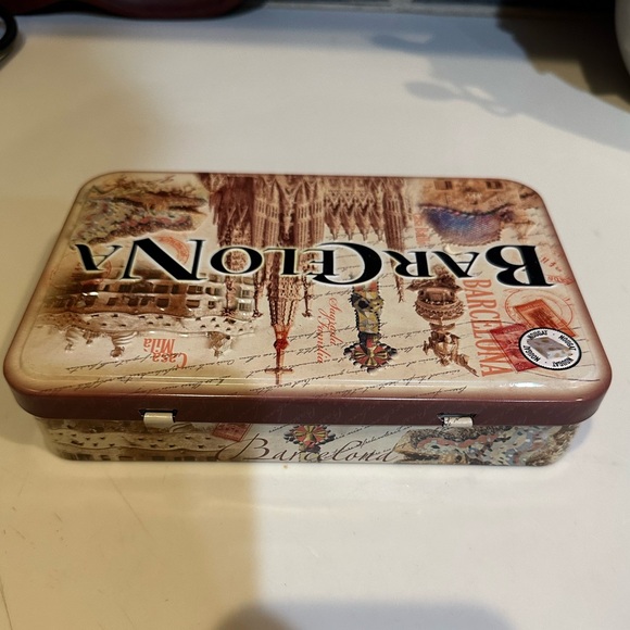 BARCELONA HINGED PEANUT NOUGAT TIN SOUVENIR STORAGE TRINKETS 8” EMPTY—NO CANDY - Picture 8 of 13